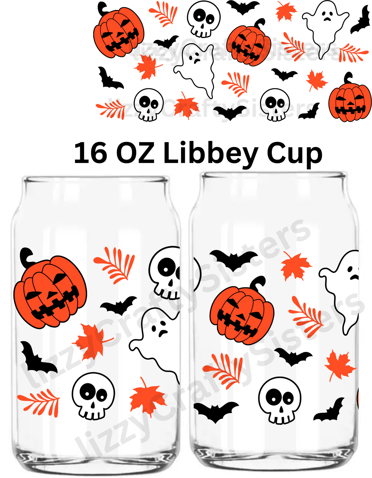 Pumpkin and ghosts 16 oz UVDTF Wrap