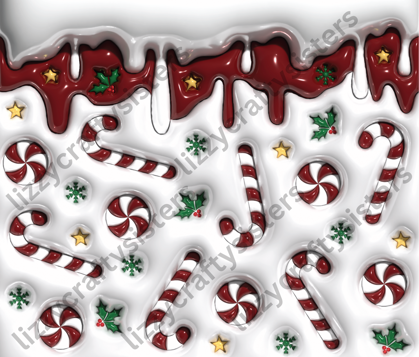Red 3D Candy Cane Tumbler Wrap