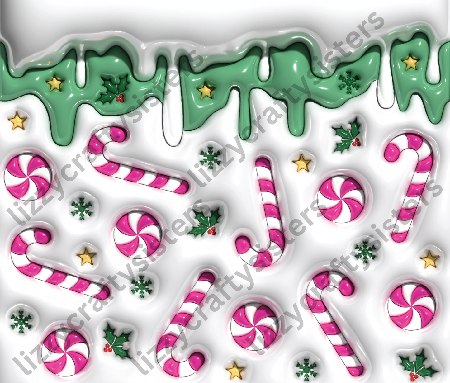 3D Candy Cane Sublimation Tumbler Wrap