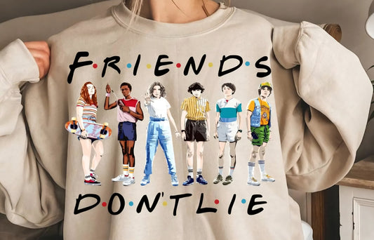 Stranger things, friends dont lie crewneck